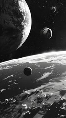 Wall Mural - night scene with full moon, stars and planets in the sky.