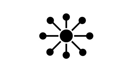 Wall Mural - a black network icon with a central circle connected to eight smaller circles on a white background