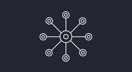 Wall Mural - a white network diagram with central node and eight connected nodes on a dark blue background