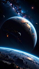 Wall Mural - Alien Planet with Space, and Nebula View.
