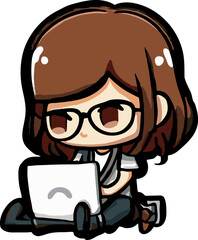 tech-savvy companion: a charming cartoon of a person, diligently engaged with a laptop, capturing th