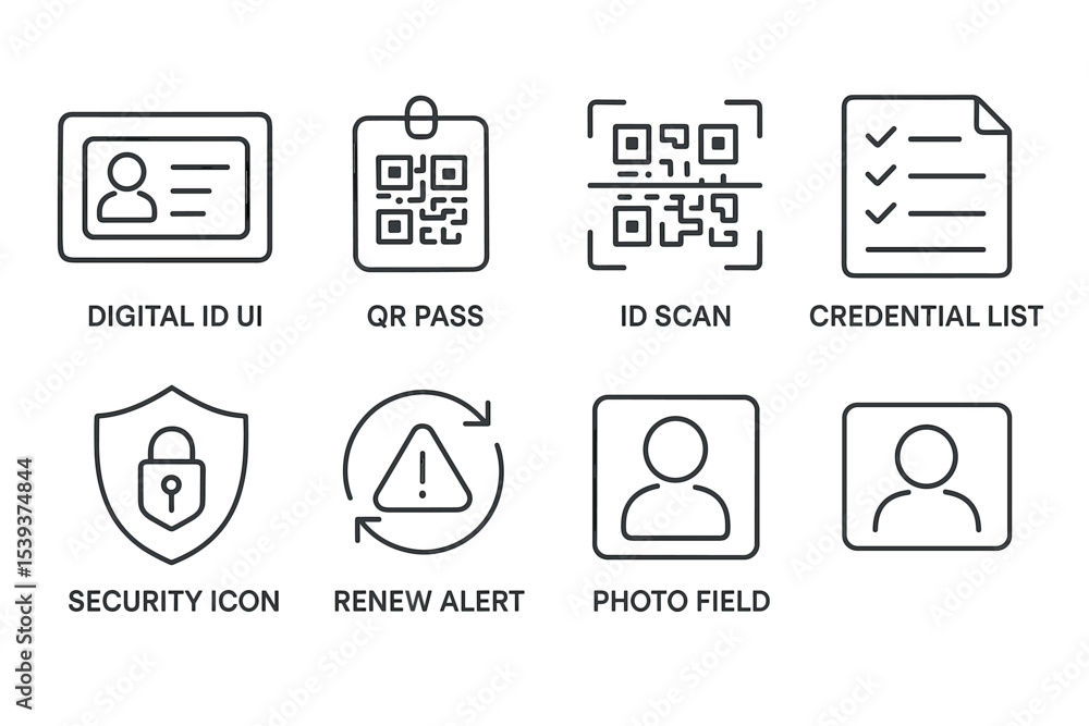 Digital id interface with qr code, id scan, credential list, security ...