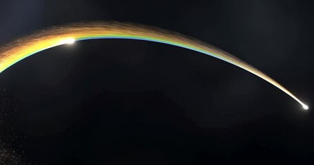 Wall Mural - abstract arc of light resembling a rainbow with glowing particles against a black background. the li