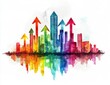 © yalli - Colorful cityscape with upward-pointing arrows, suggesting growth and prosperity