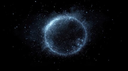 glowing blue circular formation of fine particles or dust floating in dark space, creating a mystica