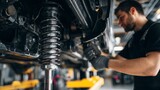 Mechanic working on car suspension