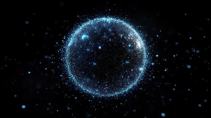 Wall Mural - Glowing blue sphere composed of numerous small particles floating against a dark background evoking a sense of mystery and cosmic wonder