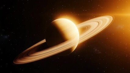 Wall Mural - Golden planet with glowing rings cosmic space illuminated by bright star surrounded by celestial stars and glowing universe creating stunning astronomy scene with dark shadows and light orbit sphere