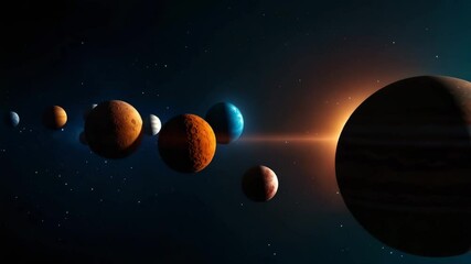 Wall Mural - Solar system planets orbit bright sun in space with glowing star and cosmic celestial bodies, showcasing vibrant universe and detailed astronomy view of vast cosmic orbit