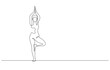 © dhtgstockphoto - woman exercising yoga standing tree pose one line drawing continuous hand drawn minimalism copy space