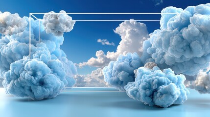Wall Mural - Dreamy Cloudscape: A serene cloudscape, captured with meticulous detail, showcasing fluffy, voluminous clouds against a vibrant blue sky, evoking a sense of peace and serenity.