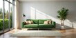 © Praphan - Minimalist living room with a green sofa and rug