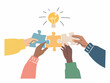 © MeepianGraphic - Embracing teamwork through puzzle pieces and light bulb. Vector illustration