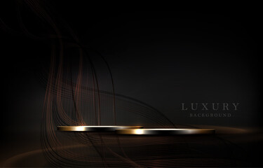 Wall Mural - Illustration with an exquisite round podium with wavy ribbons in golden shades.
