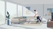 © Agung - Modern Man Cleaning Living Room with Vacuum Cleaner Illustration