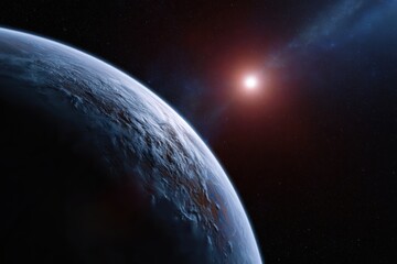 Wall Mural - 3d render of exoplanet orbiting a distant star with detailed planetary surface texture
