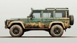© Rajab - Side view of a green and tan camouflage off road vehicle with a spare tire on the back end