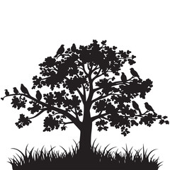silhouette of a tree with birds perched on its branches