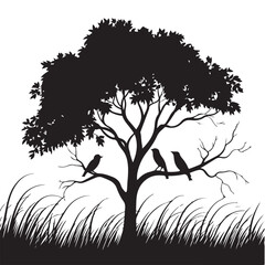 silhouette of a tree with birds perched on its branches