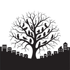 silhouette of a tree with birds perched on its branches