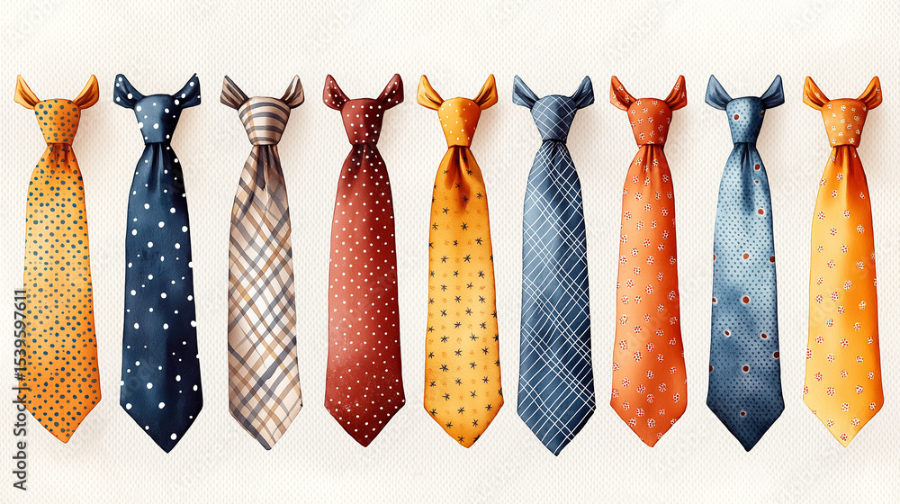 Vector illustration set with tie pattern on light background for Happy ...