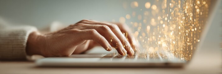 blockchain protocol concept with hands typing on laptop keyboard and digital code overlay representi