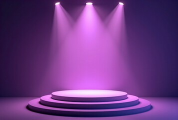 Wall Mural - Product Display Platform with Purple Backdrop and Creative Lighting Design