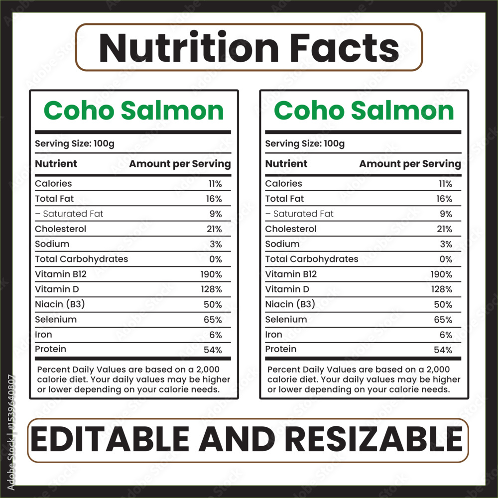 Salmon Fact File Vector de Stock coho salmon nutrition facts coho salmon nutrition ...