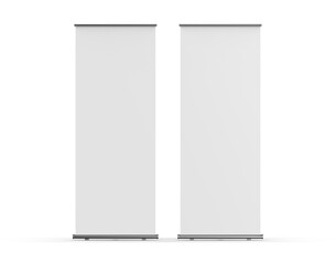 Wall Mural - Blank standee roll up banner mockup template on isolated white background, 3d illustration