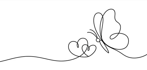 Naklejka na meble Elegant One Line Drawing Butterfly with Two Hearts