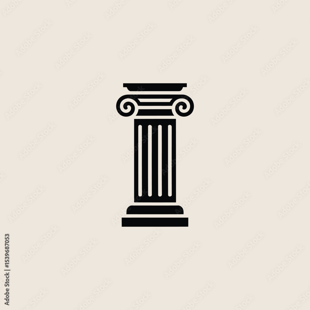 Vector illustration of a classic ionic column in black on a neutral ...