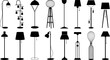 © Nazeer - Illustration of various floor lamps in black silhouette on a white background in a vector format
