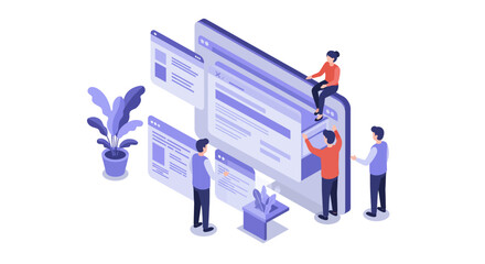 Collaborative teamwork in website development and design vector illustration