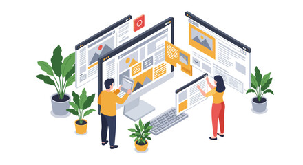 Teamwork and collaboration in web design and development vector illustration