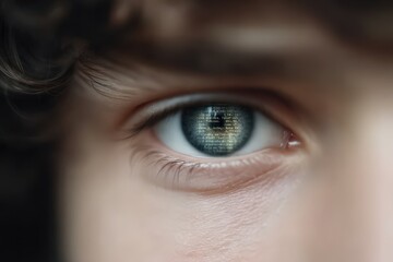 eye with digital code reflecting in iris expressing the concept of technology creativity and cogniti