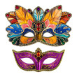 © Jieee Mooo - Intricate Handcrafted Carnival Masks with Colorful Feather Design, Isolated on Transparent Background