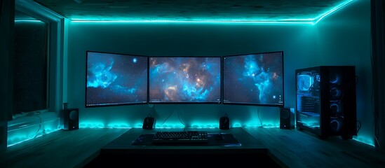 Wall Mural - 4k ultra hd computer wallpaper with dark mode abstract geometric patterns crystal clear nature lands