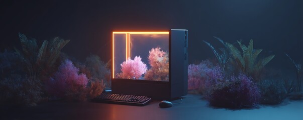 Wall Mural - 4k ultra hd computer wallpaper with dark mode abstract geometric patterns crystal clear nature lands