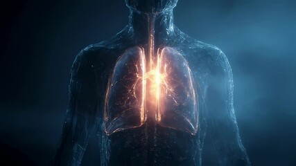 Wall Mural - internal human anatomy visualization revealing glowing respiratory and cardiovascular systems, highl
