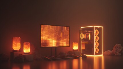 Wall Mural - 4k ultra hd computer wallpaper with dark mode abstract geometric patterns crystal clear nature lands