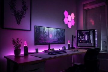 Wall Mural - 4k ultra hd computer wallpaper with dark mode abstract geometric patterns crystal clear nature lands