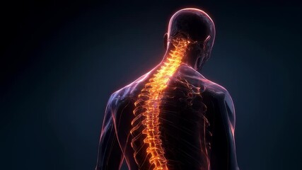 Wall Mural - medical visualization highlighting kyphosis, a spinal deformity causing excessive outward curvature,