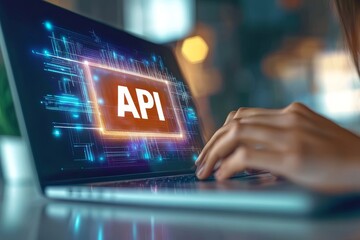 hands on laptop demonstrating api connectivity and data transfer in information technology systems