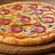 © kazetix - Delicious Hot Pizza on Wooden Table – 3D Render - Hot cheesy pizza with toppings on a rustic wooden table – cozy 3D render with realistic lighting and textures.