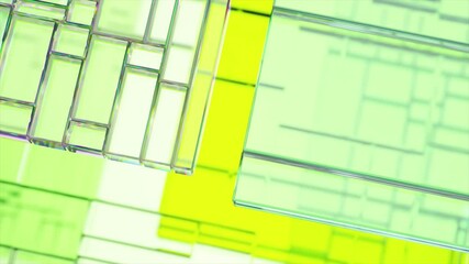 Wall Mural - green glass panels rotating slowly against vivid green and yellow background, creating abstract mode