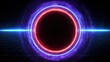 © Generative AI - Vibrant Neon Circular Light Frame with Dynamic Laser Effects in Dark Background