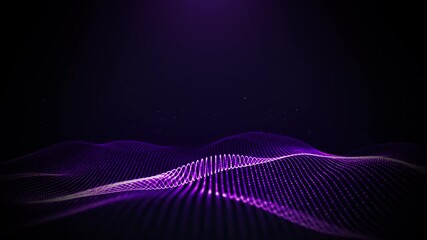 3D glowing purple grid wave flowing over a dark background, ideal for futuristic tech, data, and digital concept visuals in design and multimedia.