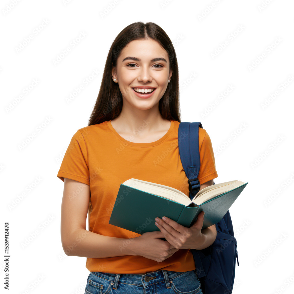 Smiling student holding book isolated on transparent background Stock ...