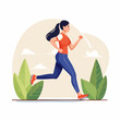 © Budhiana - flat vector of a person in mid-run, wearing athletic gear, against a simple cityscape silhouette