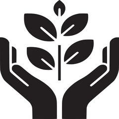 Wall Mural - Hands holding a small plant with leaves in black and white minimalist style illustration design art